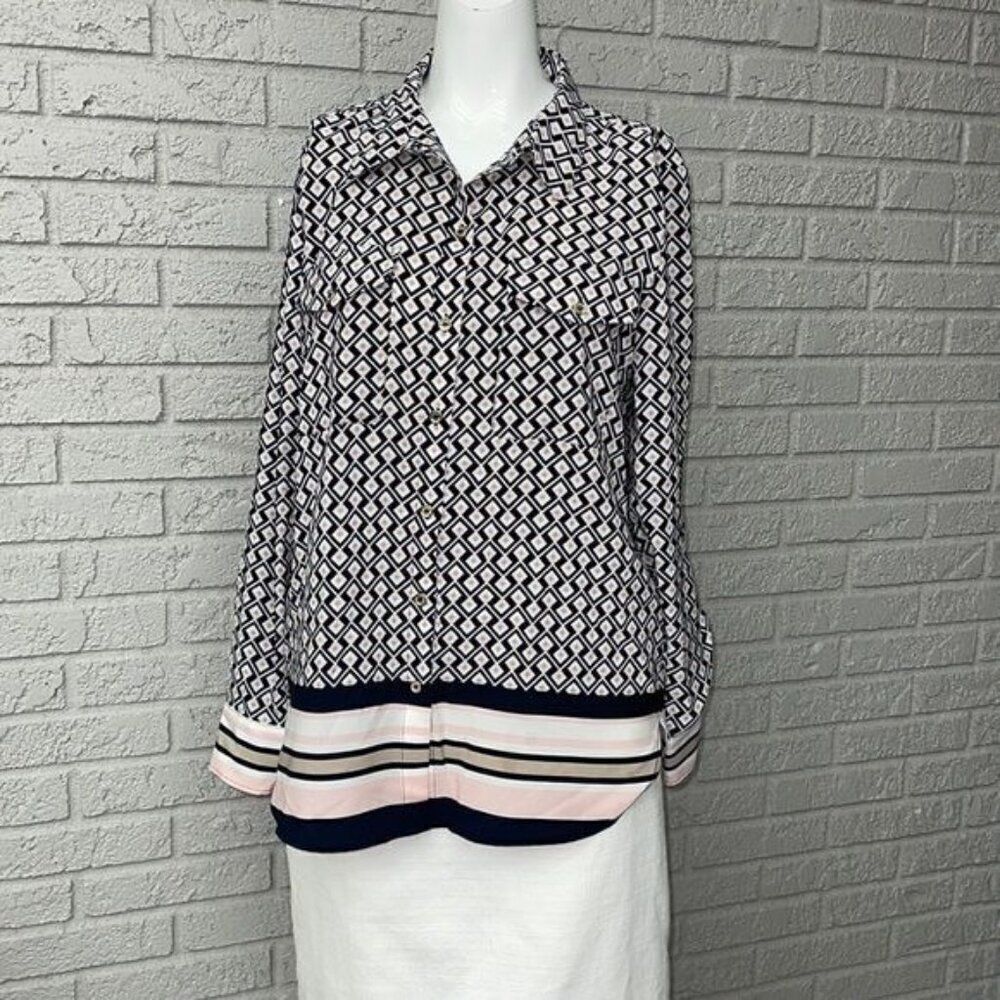Tommy Hilfiger Women Geometric Pattern Long Sleeve Blouse Size M